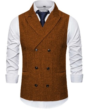 2023 Men Vest Burgundy Herringbone Tweed Tailored
