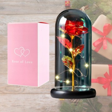ВЕЧНАЯ РОЗА В КРАСНОМ СТЕКЛЕ В ПОДАРОЧНОЙ КОРОБКЕ