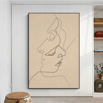 Абстрактное Лицо Искусства Одной Линии Листья Винтаж