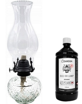 PIĘKNA LAMPA NAFTOWA SZKŁO 550ml / 34cm + OLEJ 1L
