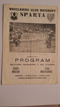 SPARTA WROCŁAW - ŚLĄSK ŚWIĘTOCHŁOWICE 28-05-1989 PROGRAM ŻUŻLOWY WYPEŁNIONY