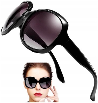 Czarne przeciwsłoneczne duże okulary damskie muchy eleganckie modne