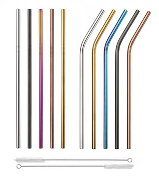 МЕТАЛЛИЧЕСКИЕ ЭКО СОЛОМИНКИ, МНОГОРАЗОВЫЕ ТРУБКИ ДЛЯ НАПИТКОВ, 10 шт. В КОРОБКЕ, 2 ОЧИСТИТЕЛЯ.