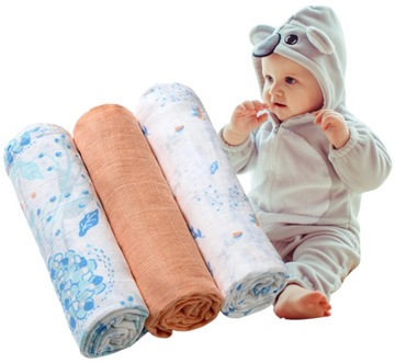 Pieluszki muślinowe bawełniane miękkie 3 sztuki Babyono 348/09 morelowy