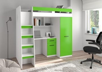 Привет5 левая белая/зеленая двухъярусная кровать