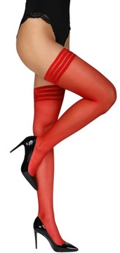 POŃCZOCHY SAMONOŚNE NYLONOWE CZERWONE SEXY WŁOSKIE