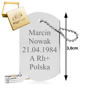BLASZKA NIEŚMIERTELNIK WOJSKOWY SREBRO GRAWER