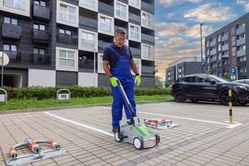 Краска желтая для покраски полос движения, 12 шт + тележка