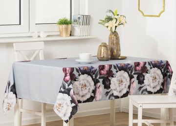 Obrus Lucia 140x180 cm szary w kwiaty
