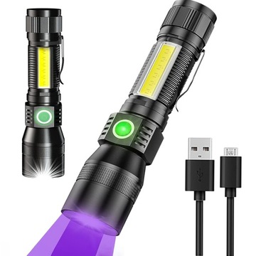 LATARKA AKUMULATOROWA ZOOM TAKTYCZNA WOJSKOWA SZPERACZ MOCNA UV COB AKU USB