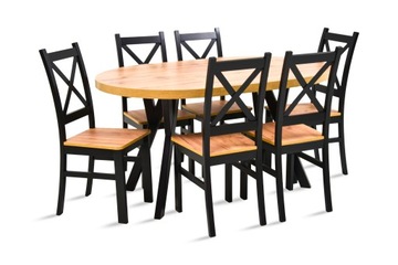 Stół okrągły rozkładany + 6 krzeseł CRAFT Drewno