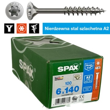 Wkręt Spax INOX nierdzewny A2 6,0x140 gwint niepełny op=100