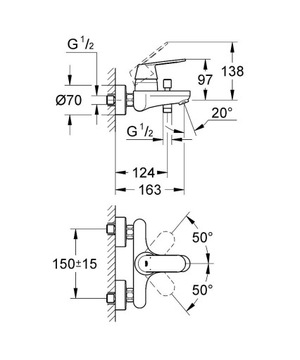 СМЕСИТЕЛЬ ДЛЯ ВАННЫ GROHE EUROSMART