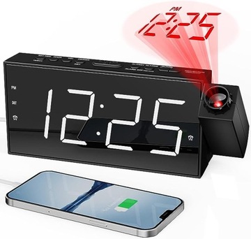 Цифровой будильник с проектором, светодиодным дисплеем, USB