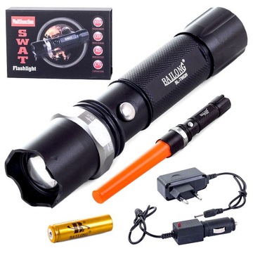 Latarka LED z akumulatorem i ładowarką LED CREE XR-E IPX4 + nakładka sygn.