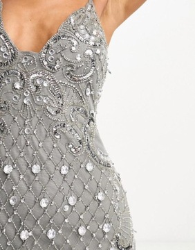 Asos Design NG3 gse SZARA ZDOBIONA MAXI SUKIKENKA ROZPOREK M