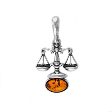 WISIOREK WAGA znak zodiaku SREBRO ag925 z naturalnym BURSZTYNEM bałtyckim