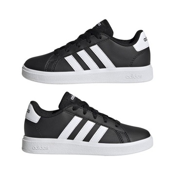 BUTY DZIECIĘCE ADIDAS GRAND COURT SPORTOWE LEKKIE TRAMPKI CZARNE R 37 1/3