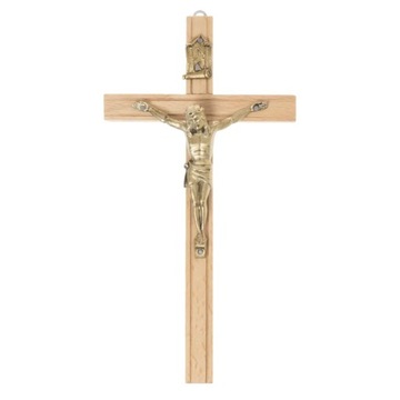 Krzyż drewniany frezowany na ścianę jasny do domu