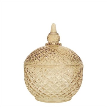 SZKATUŁKA SZKLANA POJEMNIK AMBER CUKIERNICZKA 13cm