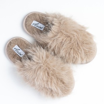 Pantofle wsuwane modne kapcie domowe z futerkiem ciepłe lekkie WYGODNE Axim