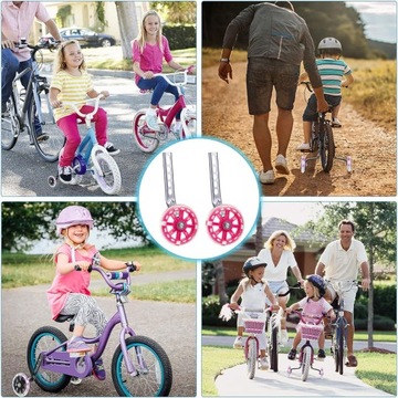 БОКОВЫЕ ПОДДЕРЖИВАЮЩИЕ КОЛЕСА ДЛЯ ВЕЛОСИПЕДА 12–20 ДЮЙМОВ, СВЕТЯЩИЕСЯ ЦВЕТНО-РОЗОВЫМИ СВЕТОДИОДАМИ