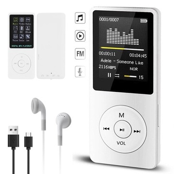 ODTWARZACZ MP3 SLIM 16GB BLUETOOTH 5.0 FM eBook JAKOŚĆ DŹWIĘKU + SŁUCHAWKI