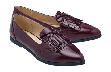 BUTY SKÓRZANE lakierki mokasyny BORDO *38
