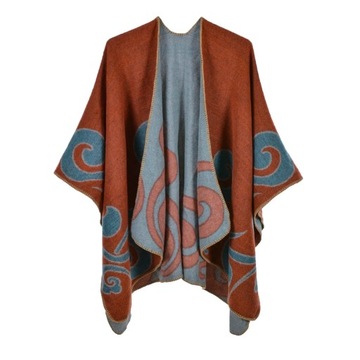 Women Print Poncho Winter Knitted Cashmere Capes S