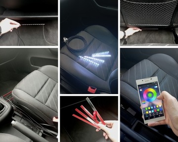 LED wnętrza kabiny auta RGB 4x30cm BLUETOOTH
