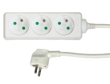 Przedłużacz 3-gniazda 230V-10A 1,5m biały 3x 1mm2