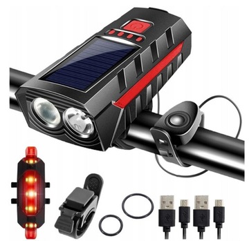 ВЕЛОСИПЕДНАЯ ЛАМПА СОЛНЕЧНАЯ ЛАМПА РУЛЯ ПЕРЕДНЯЯ + ЗАДНЯЯ КОМПЛЕКТ