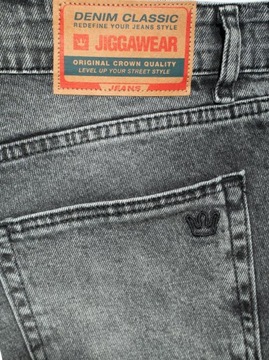 SPODNIE JEANS MĘSKIE REGULARNE DENIM PROSTE Logo JIGGA Sprane CZARNE 36