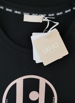 LIU JO t-shirt czarny z kryształkami i logo L 40 NOWOŚĆ