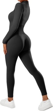 Женский комбинезон для йоги в рубчик с длинными рукавами и молнией Unitards