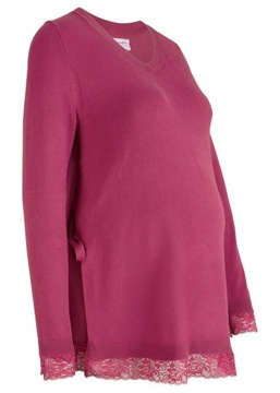 Z4326 SWETER CIĄŻOWY Z WSTAWKĄ KORONKI R.48/50