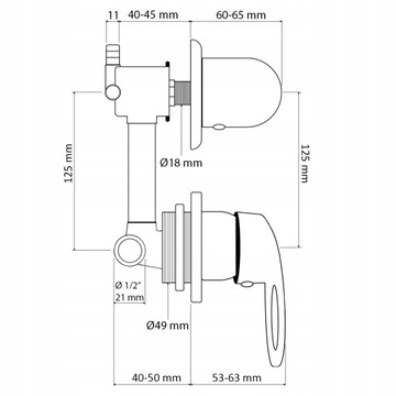 BATERIA MIESZACZ GŁOWICE DO KABIN Z HYDROMASAŻEM ZAWÓR 12,5 CM 3 FUNKCJE