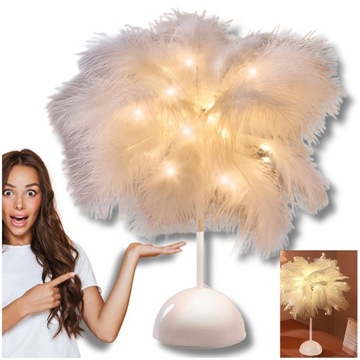 Lampka Nocna LED Dekoracyjna Ozdobna Na Biurko Piórka Na Baterie 40cm