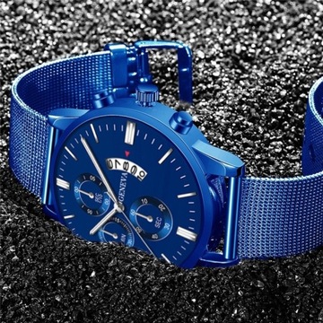 Srebrny i niebieski Geneva Fashion Męski zegarek L