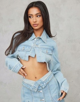 Prettylittlething NG4 cmr krótka kurtka jeans kołnierz guziki XL