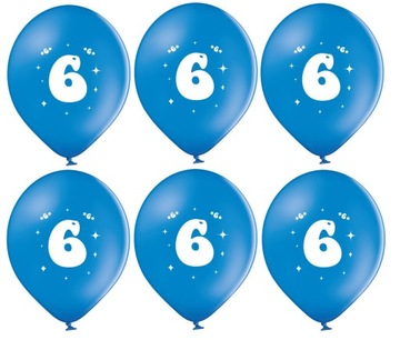 Balony Z Nadrukiem Cyfra 6 Niebieski 6 sztuk