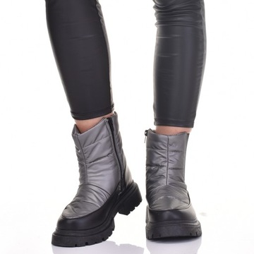 ТЕПЛЫЕ СНЕЖНЫЕ БОТИНКИ УДОБНАЯ ЖЕНСКАЯ ЗИМНЯЯ ОБУВЬ, СЕРЫЕ, РАЗДВИЖНЫЕ НА МОЛНИИ