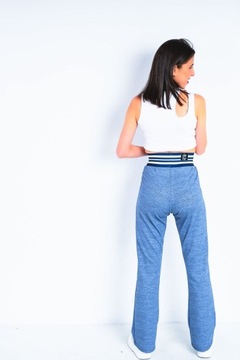Stylowe damskie spodnie bawełniane dzwony szeroka nogawka wysoki stan XL