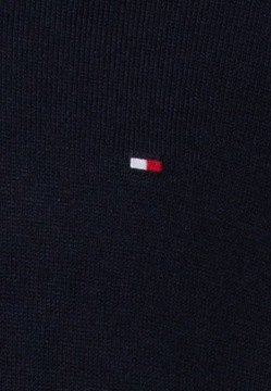 sweter meski tommy hilfiger granat w serek elegancki małe logo bawełniany