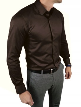 Koszula męska slim biznesowa elegancka dopasowana brąz czekolada 4XL-48/49