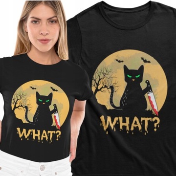 Koszulka damska Halloween wiedźma, t-shirt wiedźma DYNIA KOT WHAT XXL