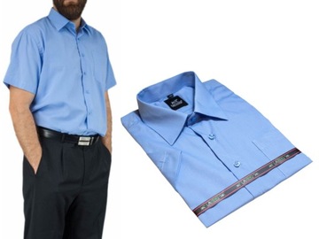 Elegancka duża koszula męska niebieska indygo z krótkim rękawem 49/50-5XL