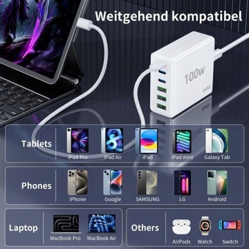 Универсальное зарядное устройство FINIBO 100Вт 3х20Вт USB-C PD+3х10Вт USB-A GaN2