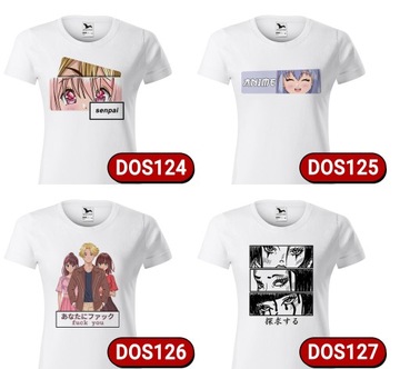 T-Shirt Koszulka Damska Bawełniana Biała S Anime Girl Bad Ass Wzory