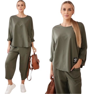 Komplet bawełniany bluza plus spodnie oversize Moda Włoska